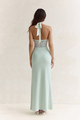 Seaside Glow Halter Maxi Dress Sage