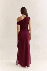 Modernity Mesh Off Shoulder Maxi Dress Burgundy