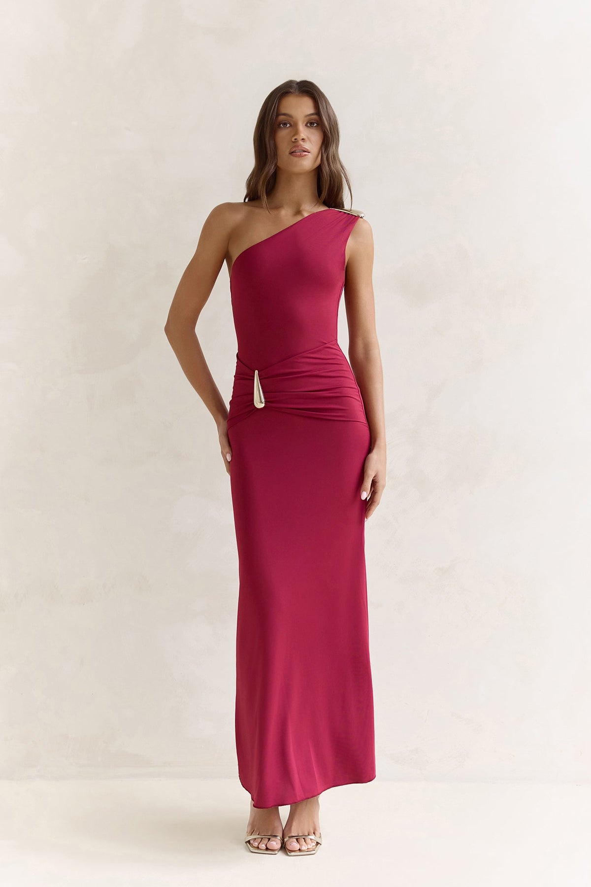 First Class Life One Shoulder Maxi Dress Wine