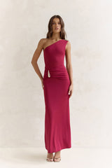 First Class Life One Shoulder Maxi Dress Wine