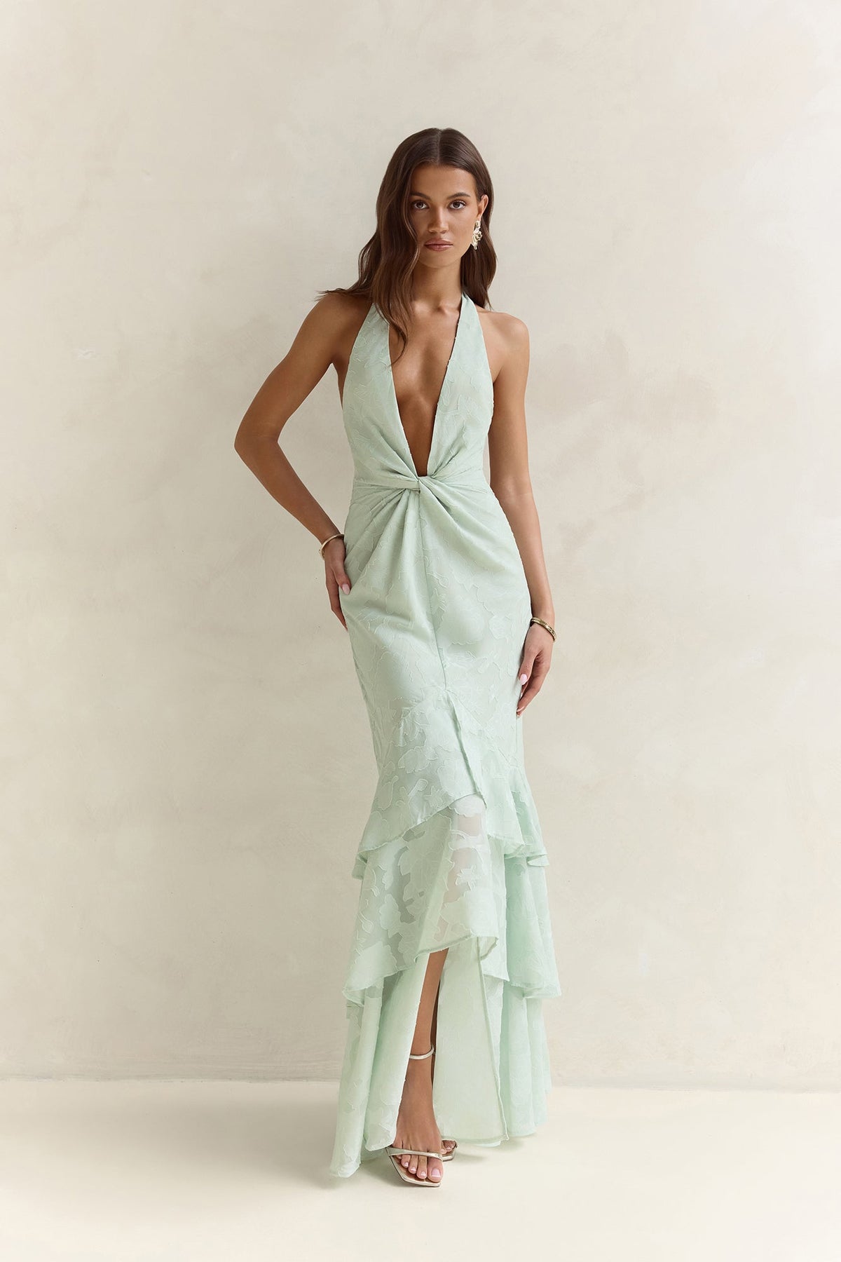 Heartbeat Haze Halter Maxi Dress Sage