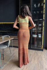 Color Block V Neck Cami Fitted Knit Maxi Dress