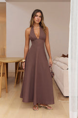 Keep It Classic Halter Maxi Dress Brown