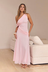 Glamour Of Yours Mesh Off Shoulder Maxi Dress Pink