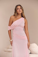 Glamour Of Yours Mesh Off Shoulder Maxi Dress Pink
