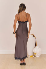 Feel The Moment Satin Maxi Dress Brown