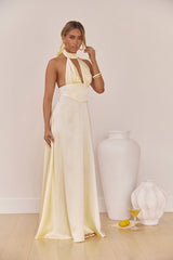 Hour Of Love Satin Halter Maxi Dress Yellow