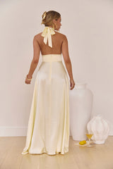 Hour Of Love Satin Halter Maxi Dress Yellow
