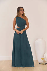 Summer Seduction One Shoulder Maxi Dress Teal
