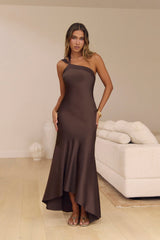 Champagne Chat One Shoulder Maxi Dress Brown