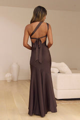 Champagne Chat One Shoulder Maxi Dress Brown