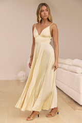 Ray Of Sunlight Plisse Satin Maxi Dress Yellow