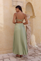Ray Of Sunlight Plisse Satin Maxi Dress Green
