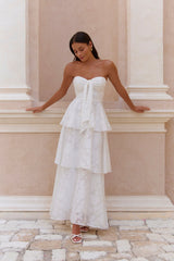 Know Your Heart Strapless Maxi Dress White