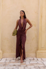 Rooftop View Halter Maxi Dress Brown