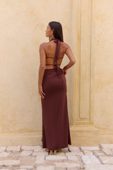 Rooftop View Halter Maxi Dress Brown