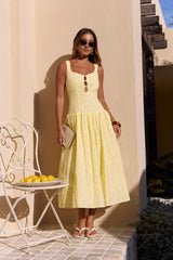 Romance Stitched Maxi Dress Lemon