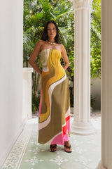 Tropical Daze Strapless Maxi Dress Green